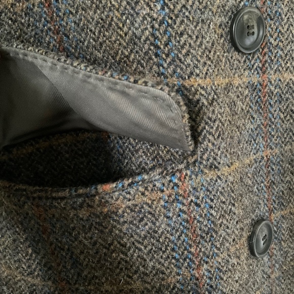 Uniqlo Double Breasted Long Coat Wool Blend Brown Herringbone w/ Check Size M - Picture 3 of 16